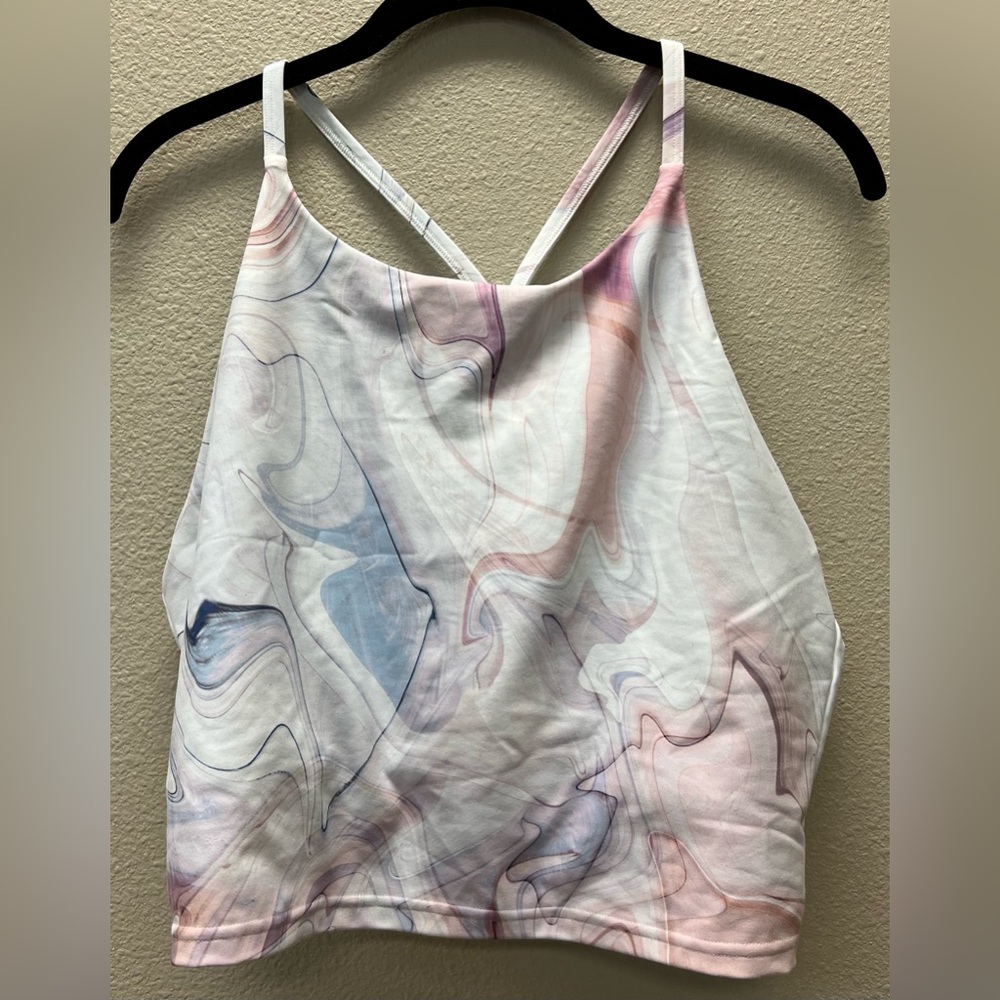 Old Navy Marble-Print Crop Sports Bra in Pastel Pink & Blue
